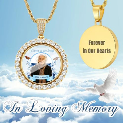 HJX Custom Circle Chain with Wings, Memorial Picture Necklace for Men Womem - color: 9-round Memorial