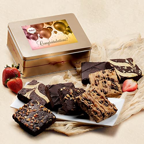 Congratulations Gifts For Women Congratulations Gift Basket - 8 Individually Wrapped Brownies Freshly Baked in a Variety of Flavors - Dulcet's Signature Flavored Fudge Brownies - Gift Box Comes with Congratulations Card - style: Congratulations