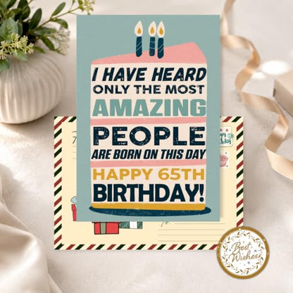 65th Birthday Card, 65th Birthday Card for Women Men with Seal and Envelope, 1965 Birthdayy Card for Mom Dad Wife Husband Him Her Friend Grandma Grandpa - color: 65th
