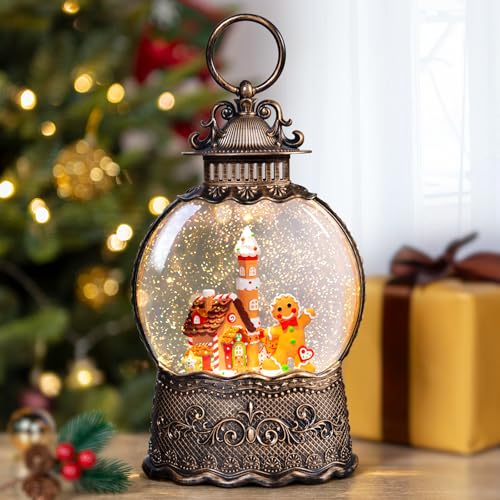 Christmas Snow Globes Lantern, Gingerbread Man Musical Snow Globes with Swirling Glitter Effects, USB/Battery Powered with 6-Hour Timer, Christmas Decorations - color: Gingerbread Man