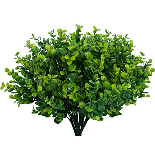 Lnoicy Artificial Greenery Plants Outdoor UV Resistant Fake Plants Boxwood Shrubs Grass,10 Bundles for Farmhouse Home Garden Office Patio Backyard Wedding and Indoor Outdoor Decoration - color: Green, size: 10
