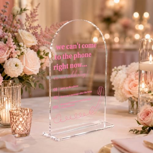 Arch Acrylic Audio Guest Book Sign, We Can't Come to the Phone Right Now Leave a Message Sign, Interactive Phone Guestbook Signage, Modern Wedding Bridal Shower Party Decor Supplies-5x7 Inch - color: Audio Guest Book Sign