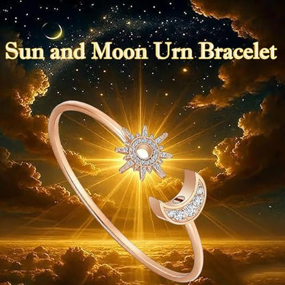 Oinsi Sun Moon Crescent Cuff Urn Bracelet Mental Bangle for Ashes Keepsake Opening Bracelet for Women and Men Urn to Hold Ashes for Love one - color: Rose Gold