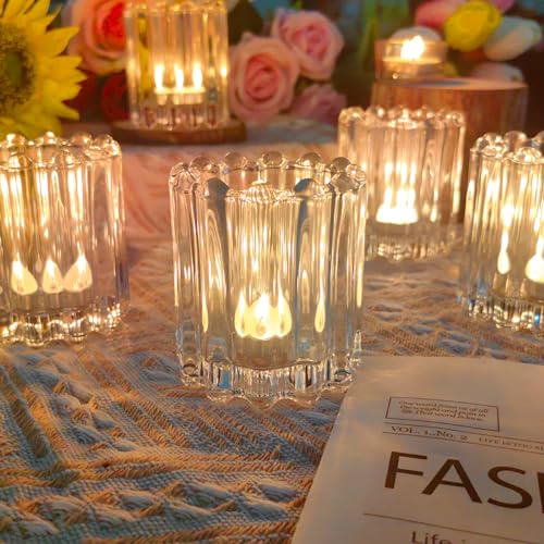 GOLDEAL 12Pcs Clear Glass Votive Candle Holders Tealight Holders Decorative, Tea Candle Holders Bulk,Candlestick for Wedding, Party,Dinner, Home Table Decor. - color: Clear