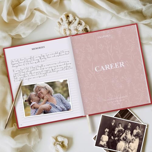 Lanpn Grandma Life Story Book Journal with 260+ Prompts, Linen Hardcover Grandmother Guided Journal Memory Keepsake Book to Fill Out, Birthday Mother's Day Christmas Gift for Grandmas, Red - color: Red