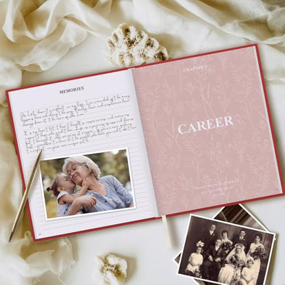 Lanpn Grandma Life Story Book Journal with 260+ Prompts, Linen Hardcover Grandmother Guided Journal Memory Keepsake Book to Fill Out, Birthday Mother's Day Christmas Gift for Grandmas, Red - color: Red