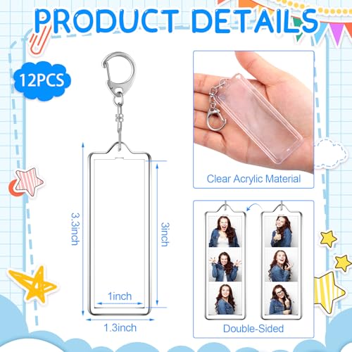 MTLEE 12 Pcs Mini Photo Strip Keychain Frame 1x3 Inch Acrylic Photo Booth Keychain Double Sided Keyring Blank DIY Custom Gift - style: D-shaped Clasp