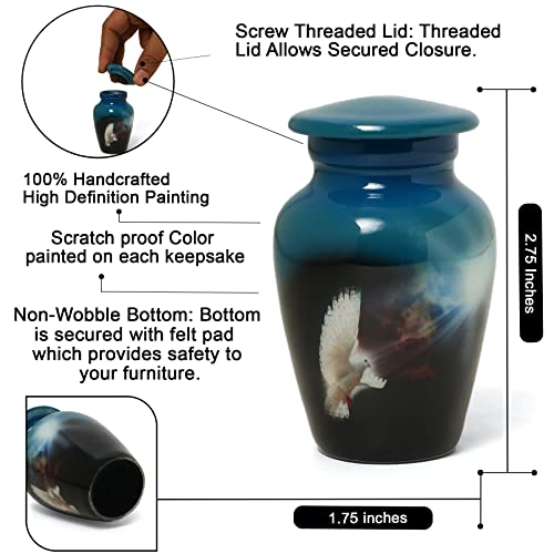 Small Cremation Urns for Human Ashes Adult Male Female | Sacred Dove Painted Mini Ash Container | Mini Keepsake Urn | Velvet Carry Bag | Paper Funnel | Beautiful Gift Box - color: White Dove