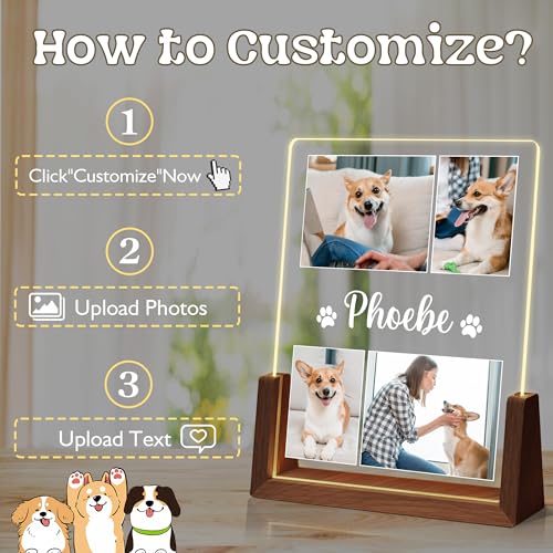 Personalized Dog Memorial Gifts, Custom Acrylic Light Up Picture Frame | Custom Pet Loss Gifts Cat Pet Memorial Gifts with Pictures for Pet Lover, Loss of Dog Sympathy Gifts - color: style-3