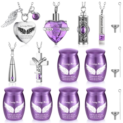 Ecation 12 Set Small Urn Cremation Jewelry Necklaces for Ashes Stainless Steel Keepsake Urns Memorial Locket Mini Ash Holders Waterproof for Human Adult Female Male Family Loved One (Light Purple) - color: Light Purple