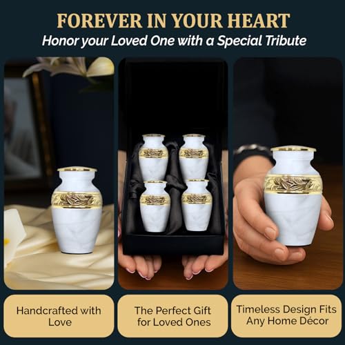 Small Urns for Human Ashes - Elegant Keepsake Cremation Urns (Pearl White, Set of 4) - color: Pearl White