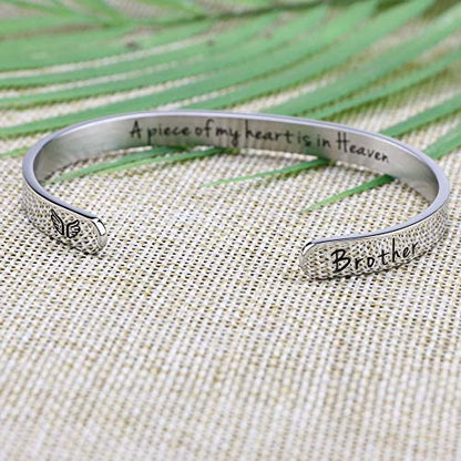 Memorial Gifts for Loss of Mom Dad In Memory of Jewelry Sympathy Bracelet | Bereavement Cuff Secret Message Engraved Grief Gifts for Women - style: Brother Memorial-A piece of my heart is in heaven