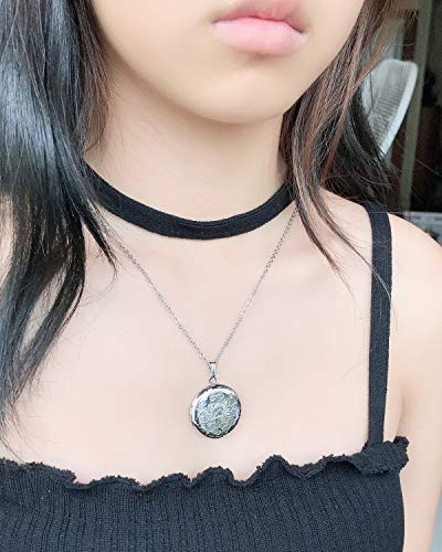 YOUFENG Round Locket Necklace thar Holds Pictures Floral Pattern Circle Shape Lockets - color: Floral