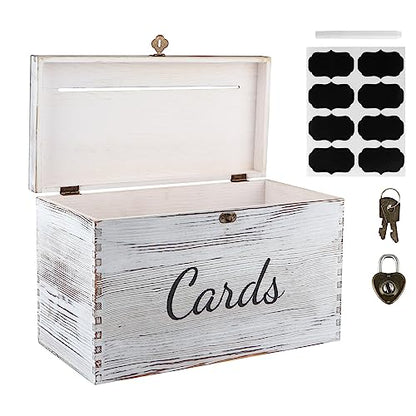 MDLUU Wood Wedding Card Box, Rustic Wedding Money Case with Lock, Envelope Holder Card Receiving Box for Reception, Birthday Party (White) - color: White