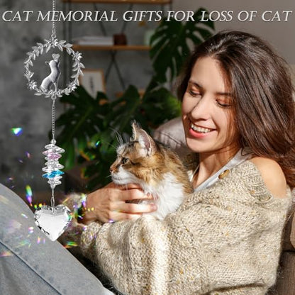 Hegelda Cat Memorial Gifts for Loss of Cat Crystal Suncatcher Ornaments | Pet Sympathy Gifts Stained Glass Decor, Remembrance Keepsake, In Loving Memory Passing Gift - style: Cat-Heart