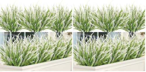 12 Bundles Artificial Lavender Fake Flowers Faux Plastic Plants for Home Wedding Kitchen Garden Patio Window Box Office Table Centerpieces Indoor Outdoor Decor, White (Pack of 2) - color: White, size: 12 Bundles (Pack of 2)