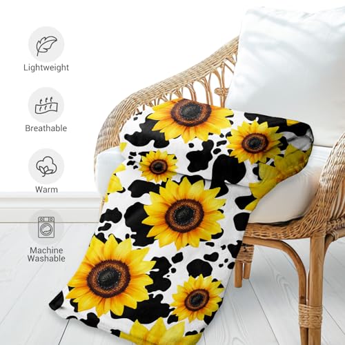 Jekeno Sunflower Gifts for Women Girls, Cow Sun Flowers Blanket 80"x60" - color: Yellow Sunflower Gifts, size: 60x80 Inch
