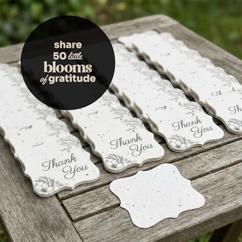 50 Plantable Thank You Seed Paper Tags with Wildflower Seeds - style: 50 B&W Thank You Tags