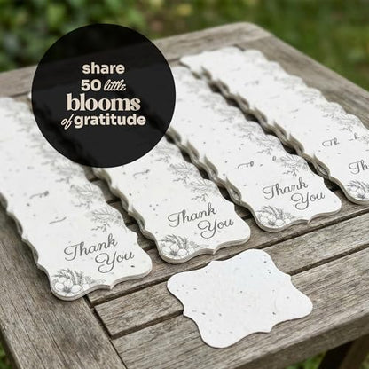 50 Plantable Thank You Seed Paper Tags with Wildflower Seeds - style: 50 B&W Thank You Tags