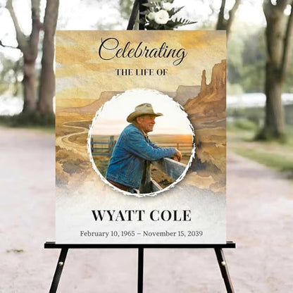 Celebration of Life Welcome Sign, Editable Western Cowboy Funeral Welcome Sign, in Loving Memory Sign, Celebration of Life Funeral Sign, Celebration of Life Sign, Funeral Photo Sign #Jg1 - color: Version #2