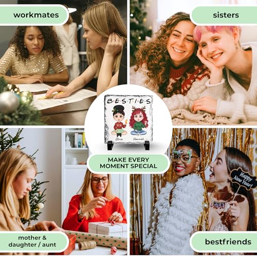 Personalized Christmas Besties Rock Slate Frame - Custom Stone Plaque Picture Frame - Bestie Gifts - Best Friend Christmas for Women Soul Sister & Friendship Day -Besties Picture Frame - color: Christmas-Besties-Slate