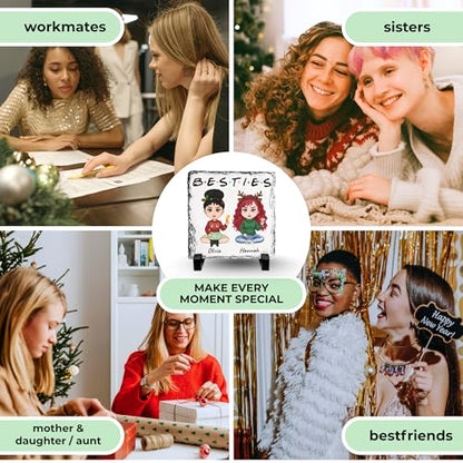 Personalized Christmas Besties Rock Slate Frame - Square Shape | Custom Stone Plaque Picture Frame, Bestie Gifts, Best Friend Christmas for Women Soul Sister & Friendship Day - color: Christmas-Besties-Slate