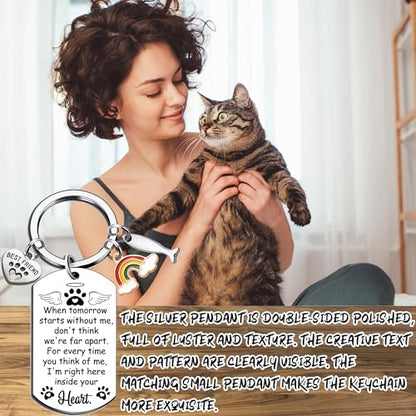 Pet Memorial Gifts for Dogs Cats - Loss of Cat Dog Sympathy Gift Rainbow Bridge Paw Keychain for Women Men Pet Lovers