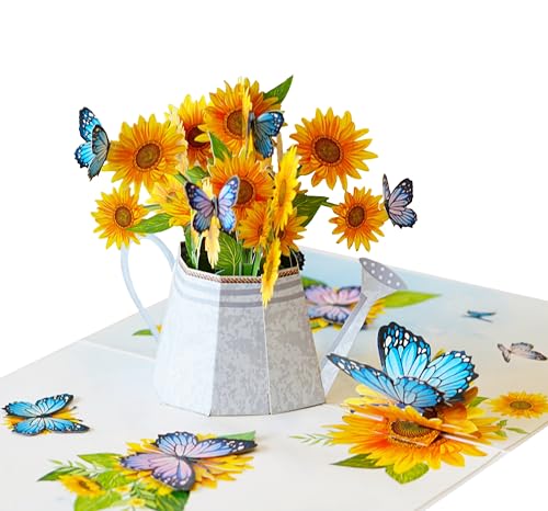 Sunflower Watering Can Get Well Soon Card, Sympathy Cards, Thinking of You Pop Up, Mothers Day Card, 6x8in 3D Birthday Cards for Women for Wife, Her, Sister, Grandma (Sunflower Watering Can). - color: Sunflowr Watering Can