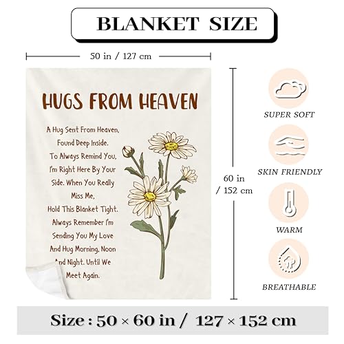 Memorial Sympathy Gifts for Loss of Loved One, Memorial Gifts for Loss of Mom/Dad, Bereavement Gift, in Memory of Loved One Gift, Hug from Heaven Blanket 60"x50"