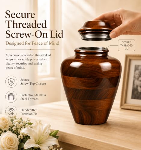 Large Handcrafted Wooden Cremation Urn for Adult Ashes –200 Cu in Memorial Urn Box – Tahura Crafts - size: Large 200 Cu In