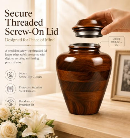 Large Handcrafted Wooden Cremation Urn for Adult Ashes –200 Cu in Memorial Urn Box – Tahura Crafts - size: Large 200 Cu In