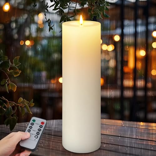14"×4" Large Outdoor Flameless LED Candles, IP45 Waterproof, White 1 Pack | Battery Operated with Remote Control, 2/4/6/8H Timer, 3D Flickering Flame, 550H Runtime, for Patio, Porch, lantern, Wedding - color: White, size: 14 X 4in-1Pack