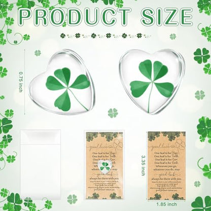50 Sets Leaf Glass Token, Good Luck Charms Bulk with Irish Greeting Cards & Bags, Heart-shaped Leaf Keepsakes for Family Employee Friends Coworkers Holiday Gifts - style: Four-leaf Clover