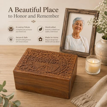 Round Tree Wooden Urn Box for Human Ashes, Cremation Funeral Urns, Decorative Urn, Pet Memorial Box, Cat Infant Adult Urn, Burial Ash Keepsake - Medium - size: Medium