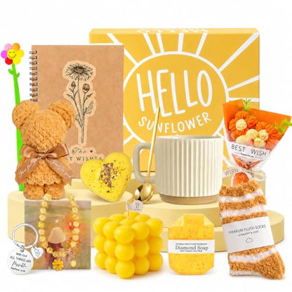 Sunflower Gift Basket for Women, Birthday Self Care Spa Gift Box Set | Ready-to-Gift Sunflower Spa Box for Birthday, Thank You, Holiday and Appreciation Moments - color: Sunflower