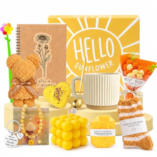 Sunflower Gift Basket for Women, Birthday Self Care Spa Gift Box Set | Ready-to-Gift Sunflower Spa Box for Birthday, Thank You, Holiday and Appreciation Moments - color: Sunflower