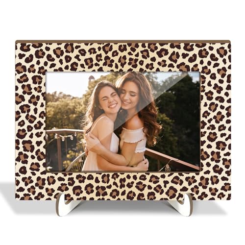 Leopard Print Picture Frames, Decorative Wood Photo Frames Birthday Gifts for Sister Women Girls Mom Daughter Tabletop Display 4x6 Photo Living Room Home Office Desk Decor Party Favor Decorations -044 - color: XK44
