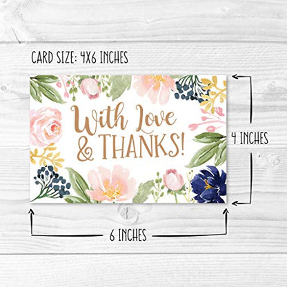 24 Bulk Thank You Cards with Envelopes Blank Cute Thank You Cards | Floral Navy 6 x 4 Appreciation Card for Weddings, Valentines, Anniversary, Small Business, Party Guests, Engagement & Funeral - color: Floral Navy 24 pcs