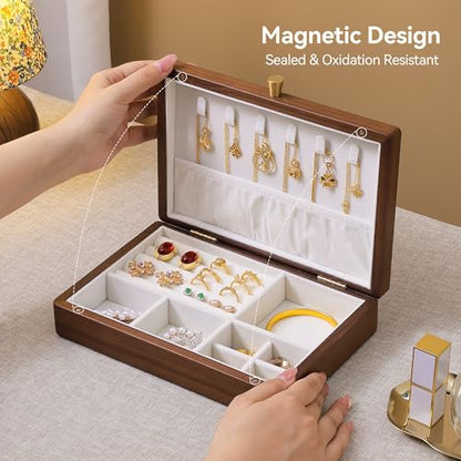 Black Walnut Wooden Jewelry Box, Velvet Lined Necklace Organizer for Women - color: 1 Layer