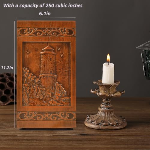 KIMNAG Wooden Cremation Urn for Human Wood Ashes Decorative box Funeral Urns for Adult Male Female with Satin Bag Burial or Memorial Keepsake (Lighthouse (XL) 250lbs)