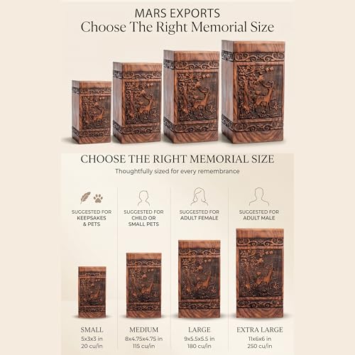 Wooden Cremation Urns Box for Human Ashes, Memorial Keepsake Boxes for Adults, Male/Female,Child, Pets Dog Cat Wood Burial Funeral Container (Deer) Urn, Capacity (Small) - size: Small