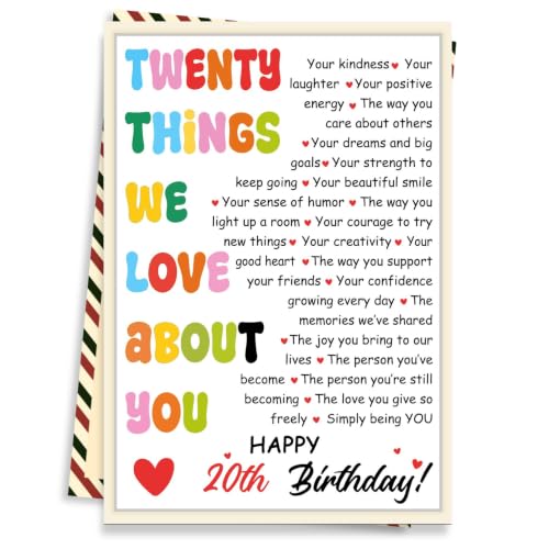 20th Birthday Card, Happy 20th Birthday Card for Daughter Son with Seal and Envelope, 20 Birthdayy Cards for Her Him, Meaningful 20 Cards Twenty Things We Love About You - color: 20th