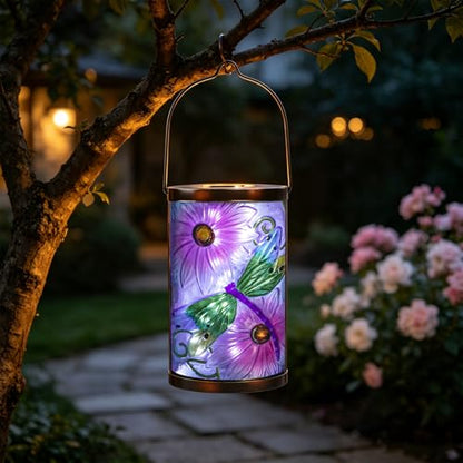 MUMTOP Dragonfly Solar Lantern Outdoor Waterproof, Hanging Garden Light - color: Lavender