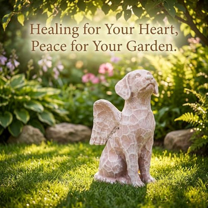 Solar Angel Dog Statue with Lights,Dog Memorial Statue for Outdoor