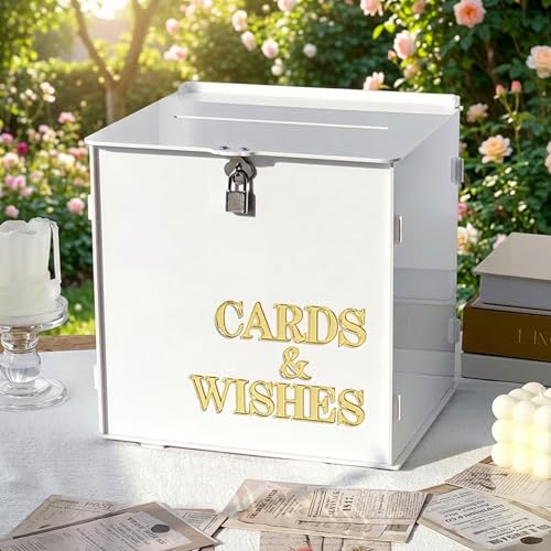 AerWo White Wedding Card Box with Lock, Acrylic Card Box for Wedding Decor - color: White