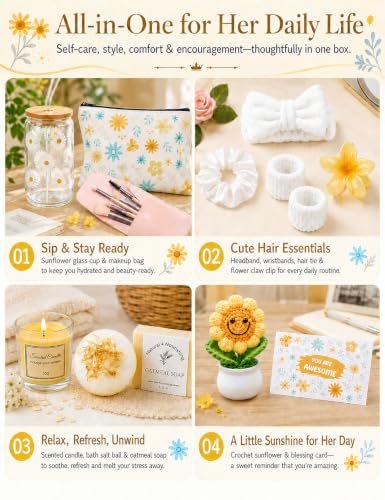 14PCS Gifts for Teen Girls - Gift Basket for Teen Girl, Gifts Trendy Stuff | Unique Birthday Gift Sets for Teen Girls, Daughter, Sister, Friend, Sweet 16th 18th 21st, Yellow - color: Beige