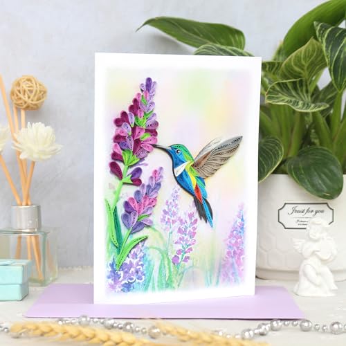 KingKraft Hummingbird Quilling Card, Birthday Card, Anniversary Card for Wife, Husband, Greeting Card for All Occasions, Mothers Day, Valentines Day Card, Thinking of You, Get Well Card - color: Hummingbird