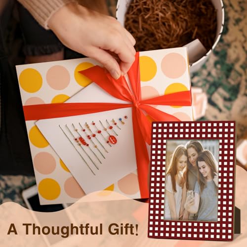 Red Checkered Picture Frame, Birthday Gifts for Sisters Girl Mom Friends Women, Wooden Picture Frame Fits 4x6 Inch Photo, Home Office Desktop Nightstand Display -074 - color: Red Checkered
