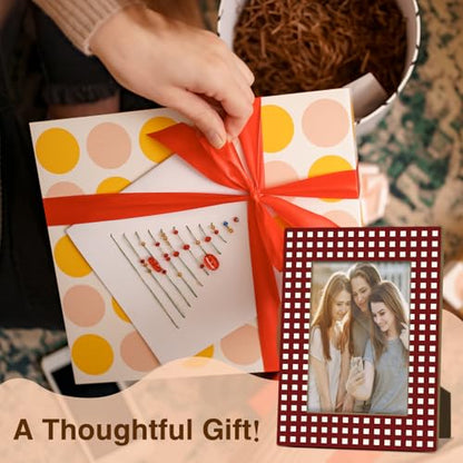 Red Checkered Picture Frame, Birthday Gifts for Sisters Girl Mom Friends Women, Wooden Picture Frame Fits 4x6 Inch Photo, Home Office Desktop Nightstand Display -074 - color: Red Checkered
