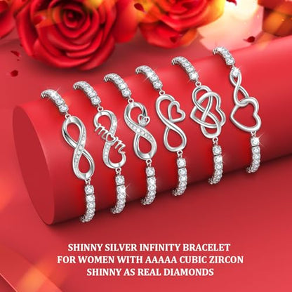 J.Fée Infinity Heart Bracelets for Women with 5A Cubic Zirconia, 925 Silver Bracelets for Women Adjustable Womens Bracelet Jewelry for Wife Girlfriend Her - color: Infinite Love#6